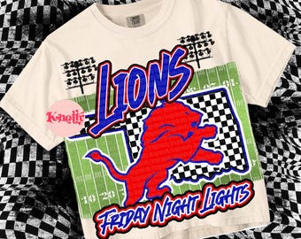 Retro Pop Friday Night Lights Mascot- LION NATION - Mascots-Red Blue - Oklahoma