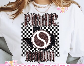 Retro Grunge Sinton PIRATE NATION-Mascot- PNG - School Spirit