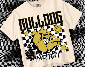 Retro Grunge -  Mascot-Bulldogs PNG - School Spirit - Black and Gold