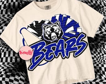 Retro Pop - Mascot-BEAR Cheer PNG - School Spirit Blue