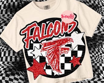 Cute Preppy Glitter- PNG File - Falcons - Mascots - Red Glitter