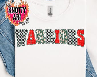 Warriors Christmas PNG | School Mascot Christmas Sublimation | Retro Holiday Spirit Design