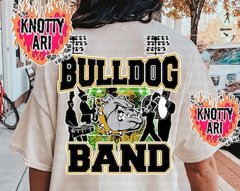 Distressed Football Design- BULLDOGS Band -  Mascot-Bulldogs Band PNG - School Spirit - Gold Black