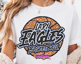 Glitter Rhinestone  Basketball  Mascot-Lady Ealges PNG - School Spirit-Blue white