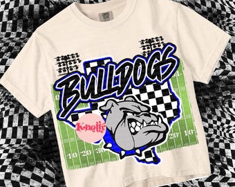 Retro Friday Night Lights -  Mascot-Bulldogs Football PNG - School Spirit - Royal Blue Black