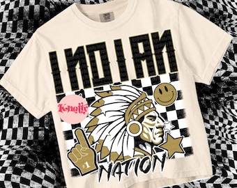 Retro Grunge -  Mascot-INDIAN NATION PNG - School Spirit - Black Gold