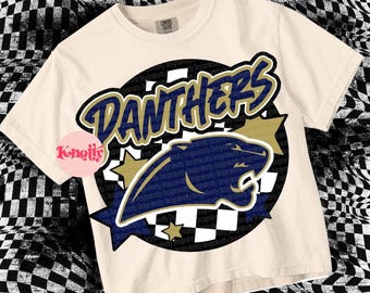 Retro Glitter Preppy Mascot-PANTHERS- PNG School Spirit - Navy and Gold