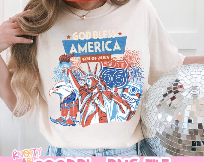 Featured listing image: CUTE God Bless America  Png, Vintage America Png, 4th Of July PNG, 4th Of July Sublimation Design, America Coquette Png, Patriotic Png,