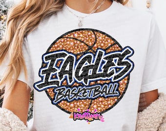 Glitter Rhinestone  Basketball  Mascot-Ealges PNG - School Spirit-Blue white