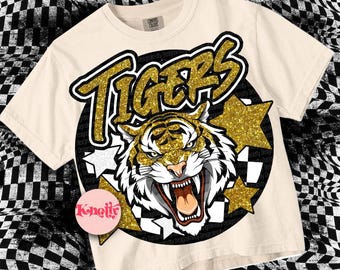 Retro Mascot Glitter-Tigers PNG - School Spirit-Black Gold