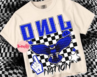Retro Grunge Mascot- OWL NATION PNG - School Spirit - Blue White