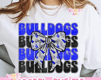 Cute Coquette Repeated BULLDOGS PNG-  Mascot-Bulldogs PNG - School Spirit - Blue Black Grey