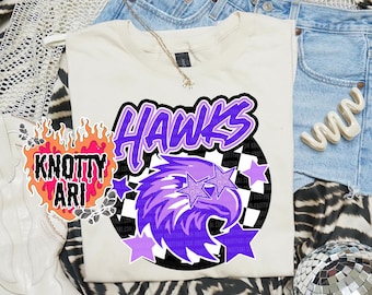 Retro Pink Preppy-  Mascot-HAWKS PNG - School Spirit Purple