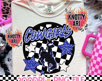 Cute Preppy Glitter- PNG File - COWGIRLS - Mascots - Blue