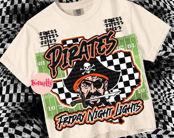 Retro Preppy Friday Night Lights PIRATES -Mascot- PNG - School Spirit-Orange