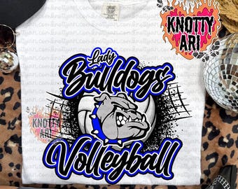 Retro Grunge Preppy Lady Bulldogs Volleyball -Mascot- PNG - School Spirit - Blue
