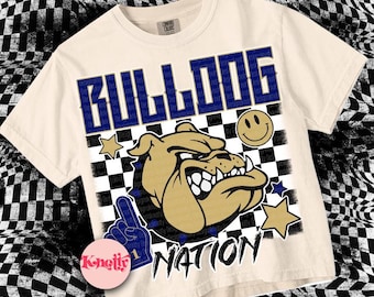 Retro Grunge -  Mascot-Bulldogs PNG - School Spirit - Navy and Gold