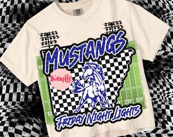 Retro  - Mustangs  Friday Night Lights PNG - School Spirit - Blue White Black AK