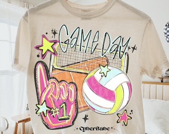 Neon Game Day Hand Drawn Volleyball Digital Download png