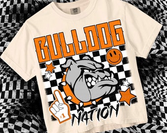 Retro Grunge -  Mascot-Bulldogs PNG - School Spirit - Black and Orange