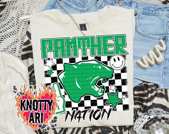 Retro Glitter Preppy Mascot-PANTHER Nation- PNG School Spirit- Kelly Green Amanda
