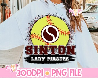 Retro Preppy Splatter Softball SINTON LADY PIRATES -Mascot- png- School Spirit - Ready to print
