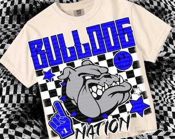 Retro Grunge -  Mascot-BULLDOGS PNG - School Spirit - Blue
