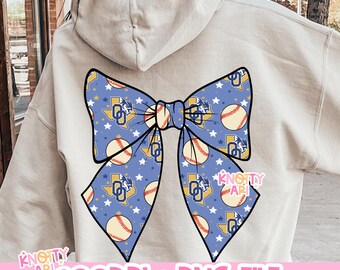 Coquette Odem Owls Baseball Bow PNG - Blue Yellow- School Spirit - Ready to Print