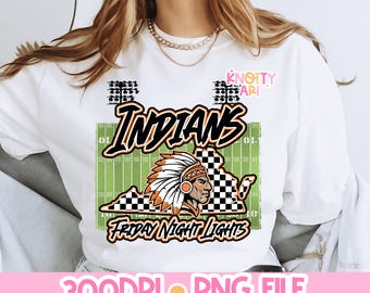 Retro Grunge -  Mascot-INDIANS FNL PNG - School Spirit - Orange - Virginia