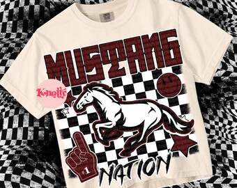 Retro Grunge Mascot Red - MUSTANG NATION PNG - School Spirit Maroon