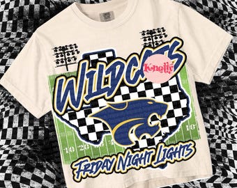 Retro Preppy Friday Night Lights WILDCATS -Mascot- PNG - School Spirit- BLUE Yellow Texas