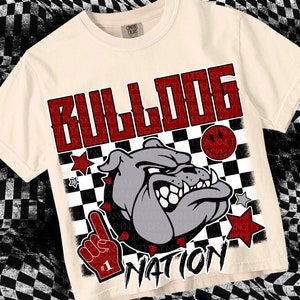 Retro Grunge -  Mascot-BULLDOGS PNG - School Spirit - Maroon and Grey