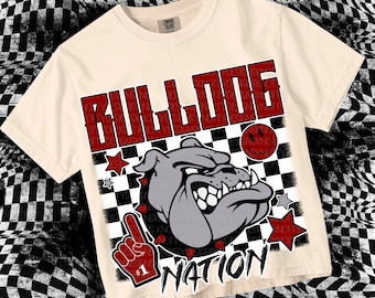 Retro Grunge -  Mascot-BULLDOGS PNG - School Spirit - Maroon and Grey