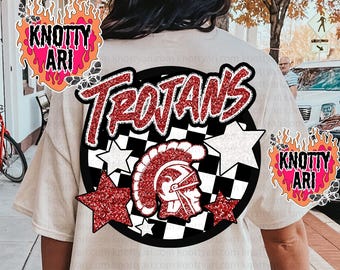 Retro Glitter Mascot- TROJANS png - School Spirit - Red Glitter