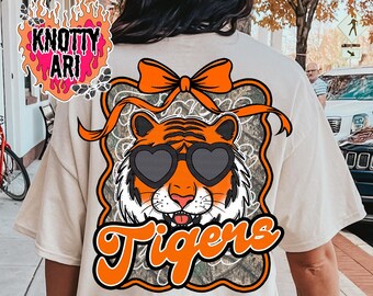 Tigers Coquette Camo PNG | Orange Bow Team Spirit Sublimation | Game Day Graphic Design