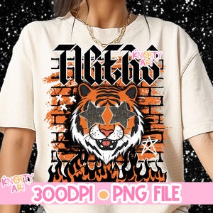 ORIGINAL DESIGNER- Retro Grunge School Mascot -Tigers PNG - School Spirit