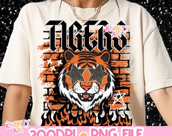 ORIGINAL DESIGNER- Retro Grunge School Mascot -Tigers PNG - School Spirit