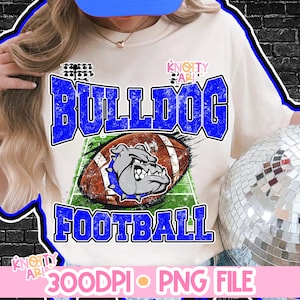 Distressed Football Design- BULLDOGS FOOTBALL -  Mascot-Bulldogs Football PNG - School Spirit - Royal Blue Black