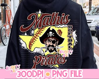 Vintage Style Softball MATHIS PIRATES -Mascot- PNG - School Spirit - Two Variations