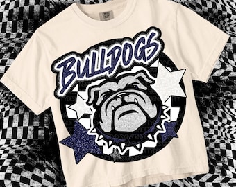 Retro Glitter -  Mascot-Bulldogs PNG - School Spirit - Navy
