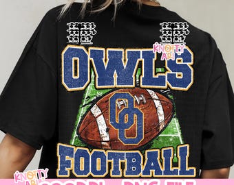 Cute Retro Distressed Owls Football PNG - Blue Yellow- School Spirit - Football mama - Football ready to print - DTF - DTG - Football design