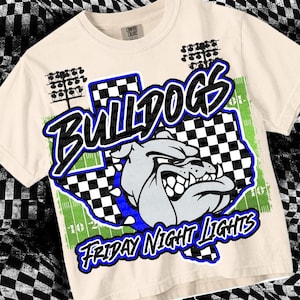 Retro Friday Night Lights -  Mascot-Bulldogs Football PNG - School Spirit - Royal Blue Black