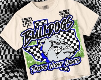 Retro Friday Night Lights -  Mascot-Bulldogs Football PNG - School Spirit - Royal Blue Black