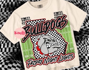 Retro Friday Night Lights -  Mascot-Bulldogs Football PNG - School Spirit - Red - Georgia
