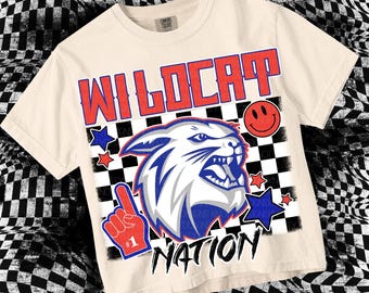 Retro Pop Mascot-WILDCAT Nation PNG - School Spirit - Blue Red