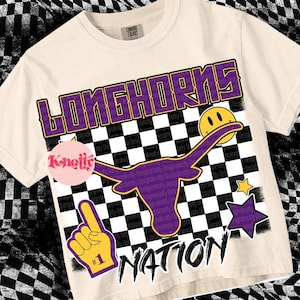 Retro Grunge -  Mascot-LONGHORNS PNG - School Spirit - Purple Gold