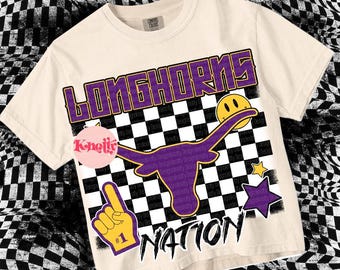 Retro Grunge -  Mascot-LONGHORNS PNG - School Spirit - Purple Gold