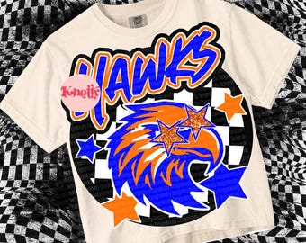 Retro Preppy-  Mascot-HAWKS PNG - School Spirit - Blue Orange