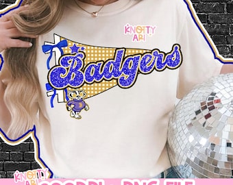 Cute Preppy Glitter Pennant - PNG File - BADGERS Coquette - Mascots Blue White