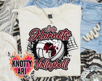 Retro Grunge Preppy Lady Hornets Volleyball -Mascot- PNG - School Spirit -Maroon